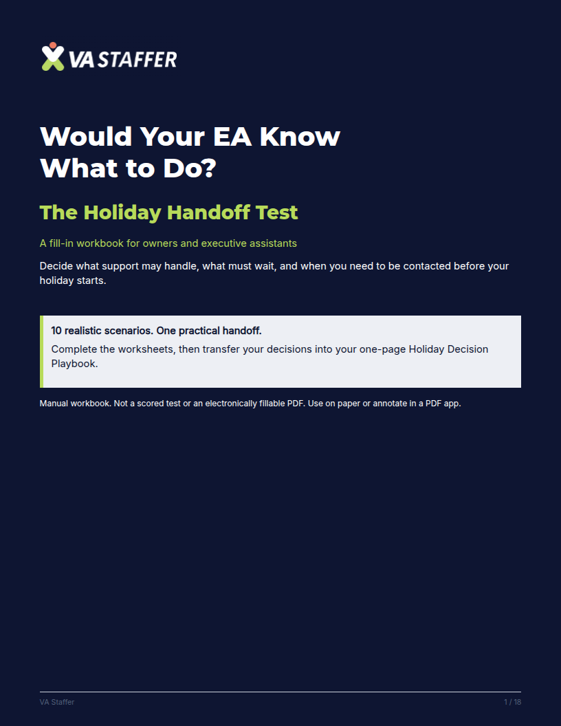 The Holiday Handoff Test workbook